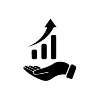 Growing graph icon on the hand. Vector growing graph icon on the hand. Two-tone version on black and white background. Data Analysis, Performance Review Line Icon.