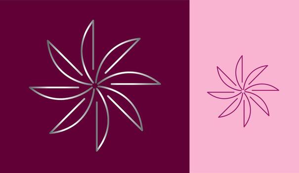 Silver flower symbol with thin lines on wine color background vector