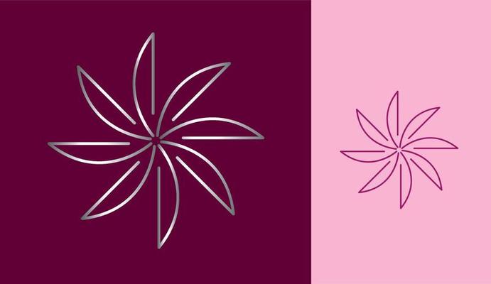 Silver flower symbol with thin lines on wine color background