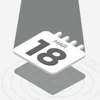 marzo 18 - negro y blanco 3d calendario flotante con destacar en blanco antecedentes vector