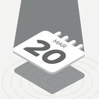 marzo 20 - negro y blanco 3d calendario flotante con destacar en blanco antecedentes vector