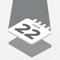 marzo 22 - negro y blanco 3d calendario flotante con destacar en blanco antecedentes vector