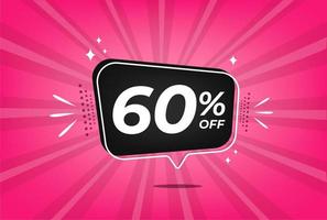 60 percent discount. Pink banner with floating balloon for promotions and offers. vector