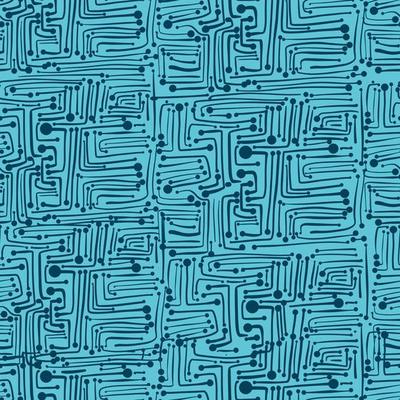 Green Seamless Printed Circuit Board Pattern, blue hand drawing