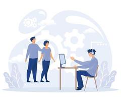 Company goals and philosophy concept, working team collaboration, get in touch, flat vector modern illustration