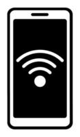 Smartphone icon with wifi sign on screen. Modern digital technologies of communication. Black and white vector