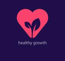 Healthy growing sapling logo design in heart. Unique color transitions. Heart idea collection logo template. vector. vector