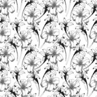 Daylily vector seamless pattern. Hand drawn flowers of day lily on white background. Design for wedding decor, wallpapers, curtains, textile, wrapping paper. Retro pattern.