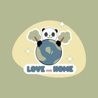 Cute Panda With Globe Sticker Illustration vector