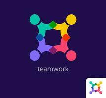 Connected teamwork logo. Unique color transitions. Cyclic line and society logo template. vector