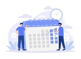 A man marking deadline day. employee with pencil appointing date of event in calendar, schedule, agenda, time management. Modern vector flat illustration