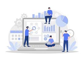 Creative teamwork. Building a business project on the Internet. Modern vector flat illustration