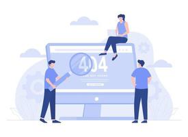 Error 404, internet disconnection, platform page maintenance. Modern vector flat illustration