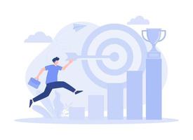 A man run to their goal on the chart ladder, path to achieving the goal. Modern flat illustration vector