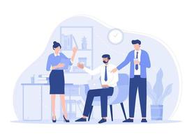 Flat hand drawn formal people working and discussing indoors. Modern vector flat illustration.