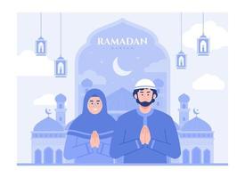 Greeting ramadan kareem, eid mubarak background. Modern vector flat illustration