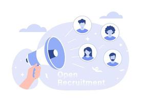 Open recruitment looking for new employee, finding human resources for job. Modern flat illustration vector