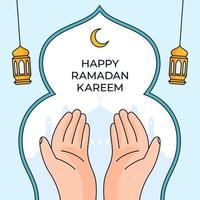 pray hand asking forgiveness to allah vector outline illustration for ramadan activity poster banner