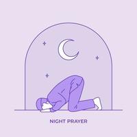 muslim man prostrate in the mosque at the midnight for tahajjud pray during ramadan month activity vector illustration design