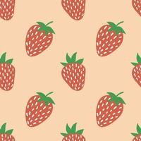 Strawberry beige seamless pattern. Vector strawberries in cartoon style. Bright colourful pattern with juicy berries. Design for textile, fabric, menu, room decor, greeting cards, wrapping paper.