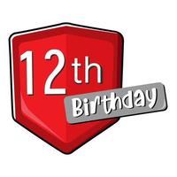 12th birthday on red Secure shield.  vector illustration isolated on white background. Flat design