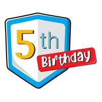 5th birthday on white Secure shield.  vector illustration isolated on white background. Flat design