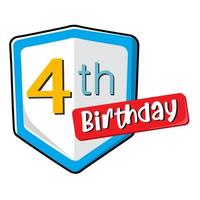4th birthday on white Secure shield.  vector illustration isolated on white background. Flat design