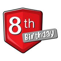 8th birthday on red Secure shield.  vector illustration isolated on white background. Flat design