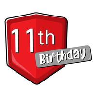 11th birthday on red Secure shield.  vector illustration isolated on white background. Flat design