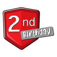 2nd birthday on red Secure shield.  vector illustration isolated on white background. Flat design