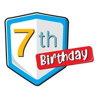 7th birthday on white Secure shield.  vector illustration isolated on white background. Flat design