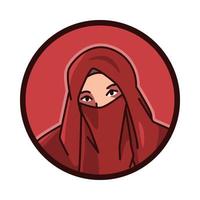 de cerca retrato de un hembra personaje vestir niqab. islámico velo, Pañuelo. redondo, circulo avatar icono para social medios de comunicación, usuario perfil, sitio web, aplicación línea dibujos animados estilo. vector ilustración.