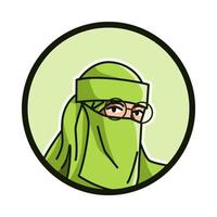 de cerca retrato de un hembra personaje vestir niqab. islámico velo, Pañuelo. redondo, circulo avatar icono para social medios de comunicación, usuario perfil, sitio web, aplicación línea dibujos animados estilo. vector ilustración.