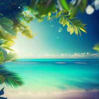 arenoso tropical playa, borroso bokeh antecedentes - ai generado imagen foto