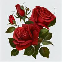 Red rose on white background, floral pattern - image photo