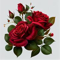 Red rose on white background, floral pattern - image photo