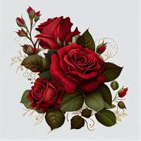 Red rose on white background, floral pattern - image photo