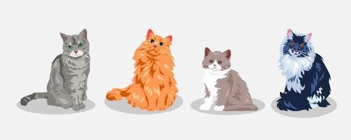 conjunto de linda gatos con diferente tipos, tamaño, gestos, expresiones, colores, formas vector ilustración.