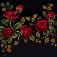 Red rose on black background, floral template - image photo