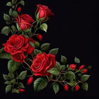 Red rose on black background, floral template - image photo