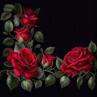 rojo Rosa en negro fondo, floral modelo - ai generado imagen foto