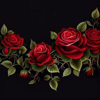 Red rose on black background, floral template - image photo