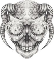 Art surreal devil skull. Hand drawing and make graphic vector. vector
