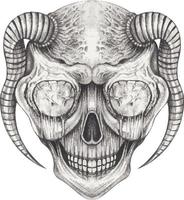 Art surreal devil skull. Hand drawing and make graphic vector. vector