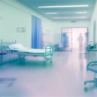 Light blur luxury hospital corridor ward, blurred background of clinic interior with defocus effect. Health care and medical concept - image photo