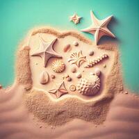 Seashells background on sand - image photo