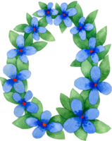 Watercolor blue flowers wreath isolated on white background. Hand drawn flower wreath illustration png