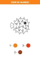 Color cute puffer fish by numbers. Worksheet for kids. vector