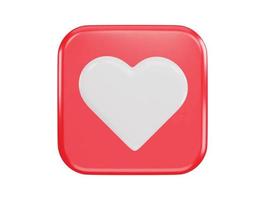 rojo corazón botón icono 3d representación vector ilustración