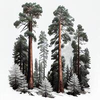 Lots of California redwoods in front of a white background - image photo